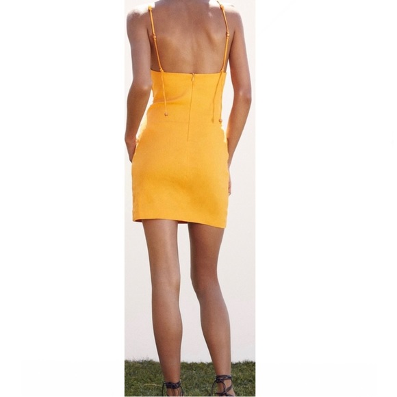 ZARA Linen Blend Draped Mini Dress Tangerine Size XS - Picture 3 of 13
